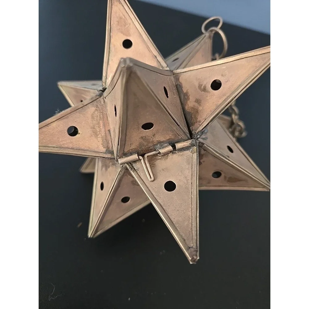 Vtg. Moravian Star Pierced Metal Votive Candle Pendant Hanging Light 6